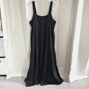 The Drop Women Dress Large Black Tencel Lyocell Maxi Tiered Western Grunge 18406